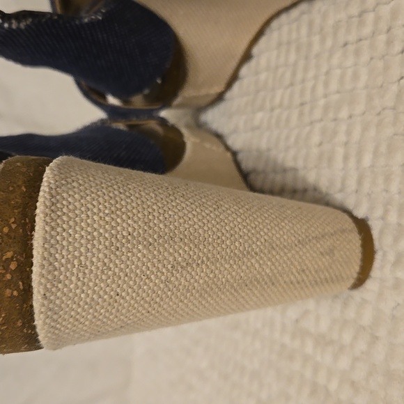 Splendid Blue Denim Khaki Canvas Slingblack Wedge Espadrille Sandals size 7 - Picture 5 of 8